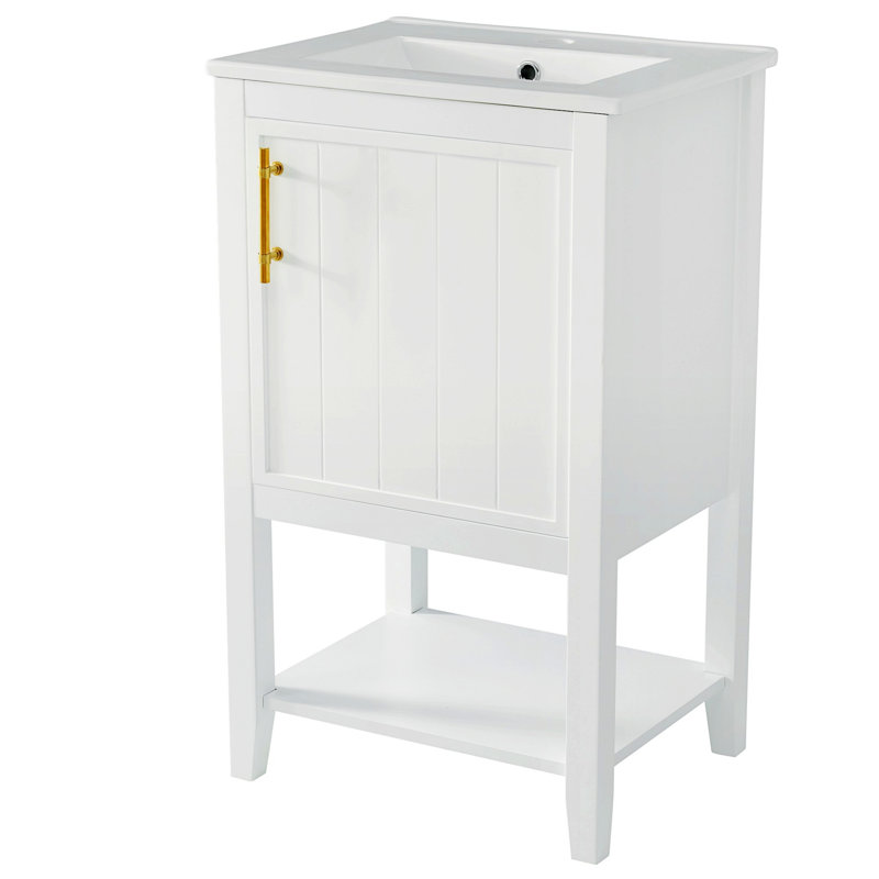 Meuble-lavabo autoportant avec tiroirs de rangement, Blanc