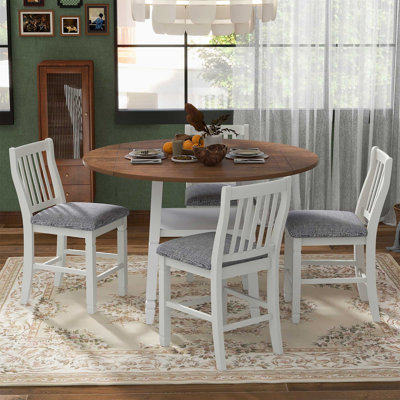 5-Piece Counter Height Dining Table Set In 2 Table Sizes With 4 Folding Leaves And 4 Upholstered Chairs For Dining Room -  Alcott HillÂ®, 9ABFEDFB364743B9888C028A281FFE99