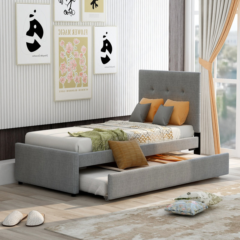 Lit plateforme tapissier avec tête de lit et gigogne Acquaviva, Simple