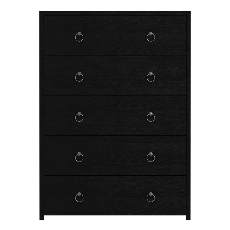 Elin Solid and Manufactured Wood 5-Drawer Dresser, Black