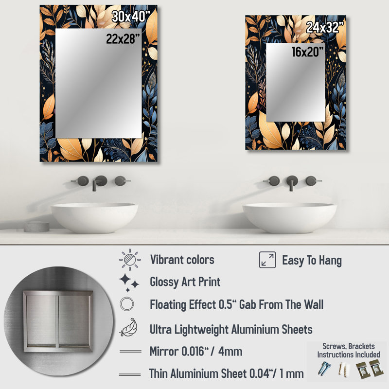Angalee Earthy Tones Natures Palette Botanical Plants - Miroir décoratif pour plantes, 40 po x 30 po