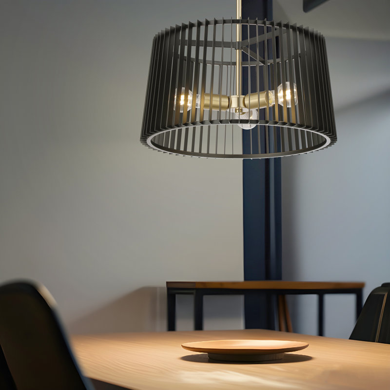 Luminaire suspendu 3 lumières à abat-jour cylindrique en laiton et laiton 3 lumières style transitionnel
