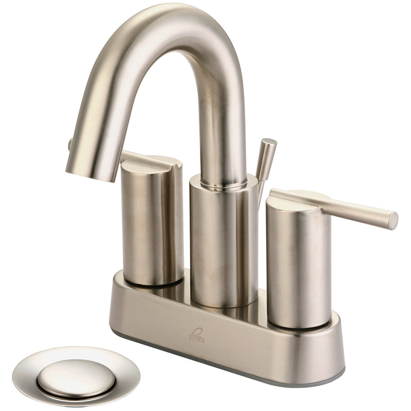 Robinet de salle de bain à centre de lavabo avec ensemble de drain, Nickel brossé