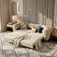Canapé-lit convertible 3 en 1, 95 cm, en velours beige capitonné, 4 places avec pouf amovible-873197084