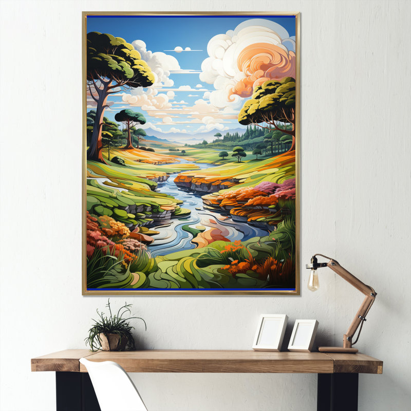 Fairway a Whimsical III - reproduction sur toile, Cadre flottant doré, H 40 po x l 30 po x P 1,5 po