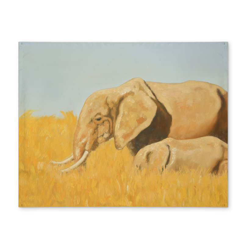 Napperon Elephant and Calf Blue - African Home Decor