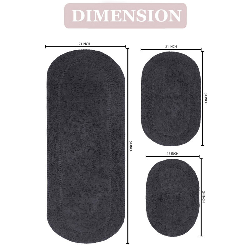 Lona Double Ruffle 100% Cotton Bath Rugs (Set of 3), Gray