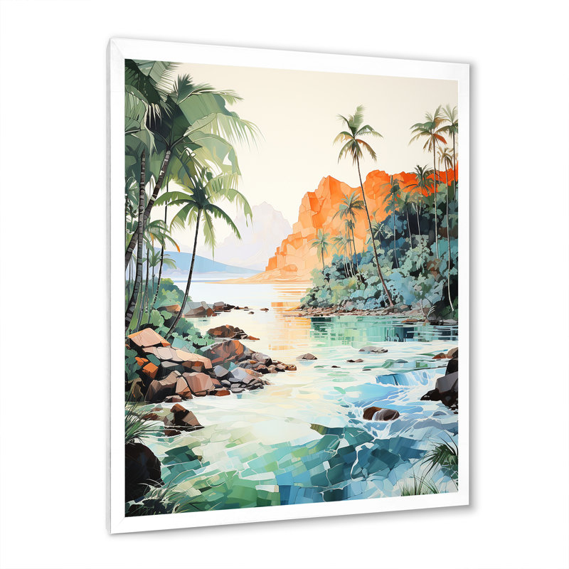 Tropical Island Skyline - reproduction sur toile, H 40 po x l 30 po x P 1,5 po, Cadre simple blanc