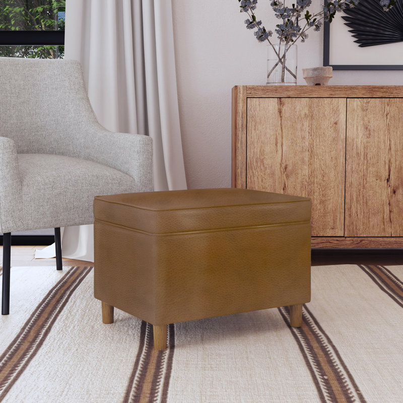 Repose-pieds de rangement rectangulaire en similicuir de 24 po de largeur Xane, Simili cuir brun foncé