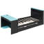 Lit plateforme simple avec lit gigogne, bureau, tête de lit à panneau noir et bleu, zone de jeu et d'étude, conception peu encombrante, tête de lit intelligente en bois à utilisation à long terme, qualité intégrée