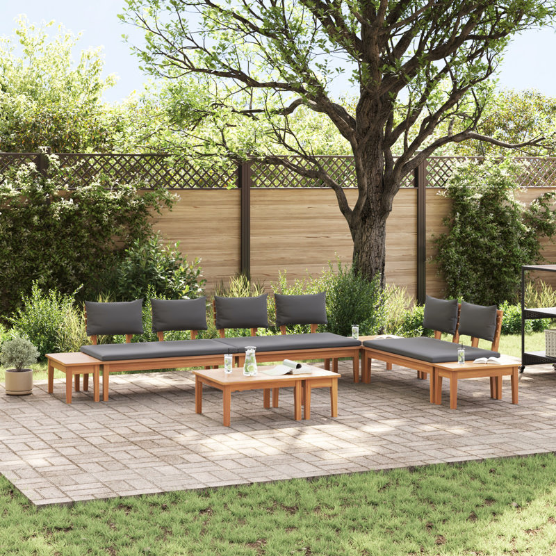  Ensemble de banc de jardin 5 pièces avec coussins - bois de teck massif, Noir
