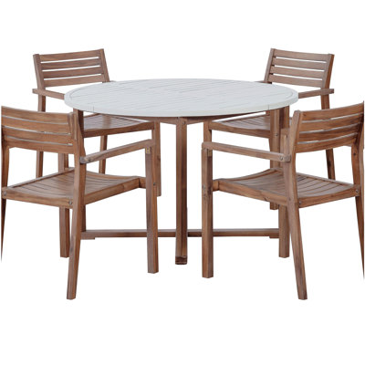 U_STYLE 5-Piece Outdoor Dining Set with 4 Acacia Wood Chairs,47.2" Round Dining Table with Slatted Design, Ideal for Patios, Gardens, Poolsides, and L