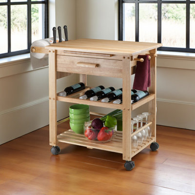 Chariot utilitaire de rangement avec roues en finition naturelle H 31,40 po x l 26,85 po x P 20,35 po