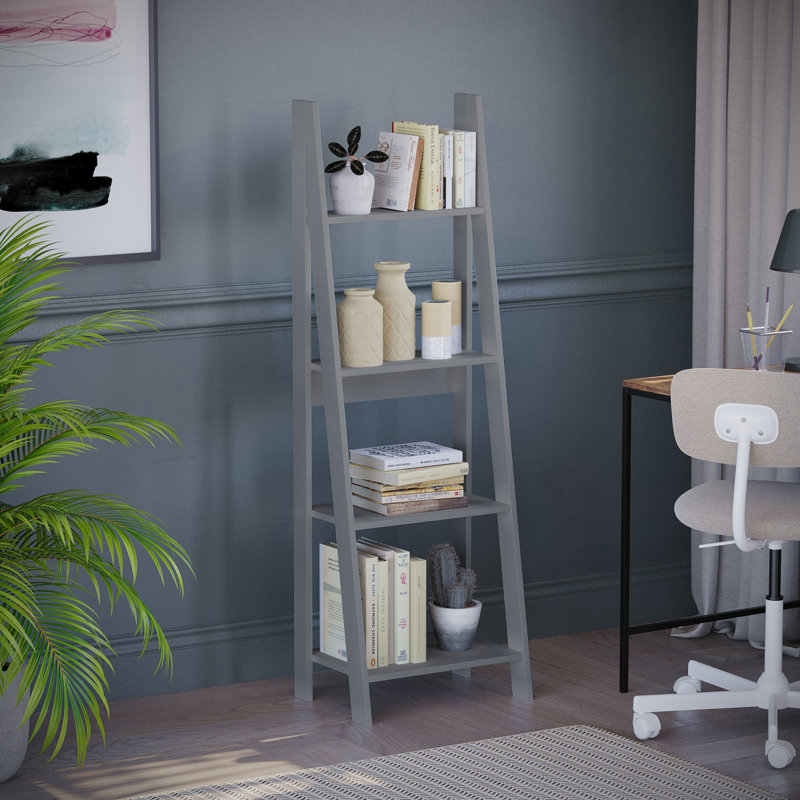 Jess 4 Tier 141Cm H x 46Cm W Ladder Bookcase, Grey