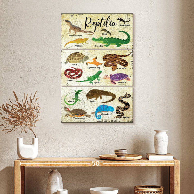 Tableau des espèces de reptiles Brampt, H 38 po x l 24 po