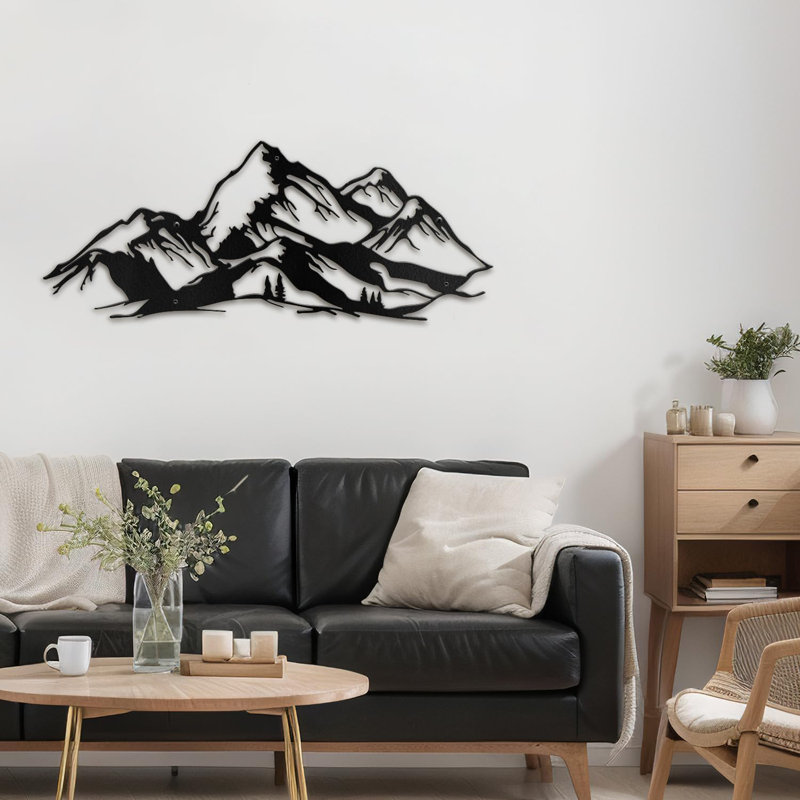 Décoration murale en métal dynamique abstrait abstrait moderne, H 14,4 po x l 36 po x P 0,05 po, Noir