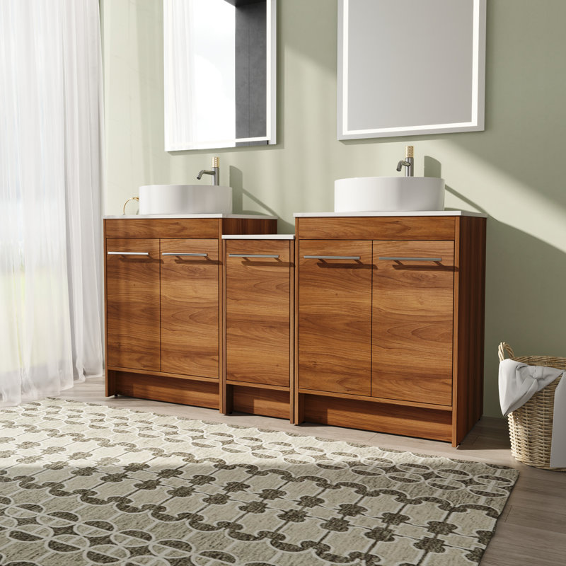 Meuble-lavabo double autoportant de 60 po avec plateau en céramique Maricha