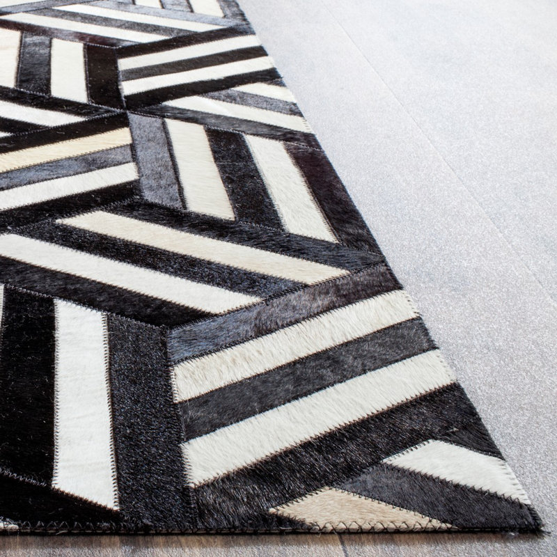 Stasia Hand Woven Leather Geometric Rug, Rectangle 4' x 6'