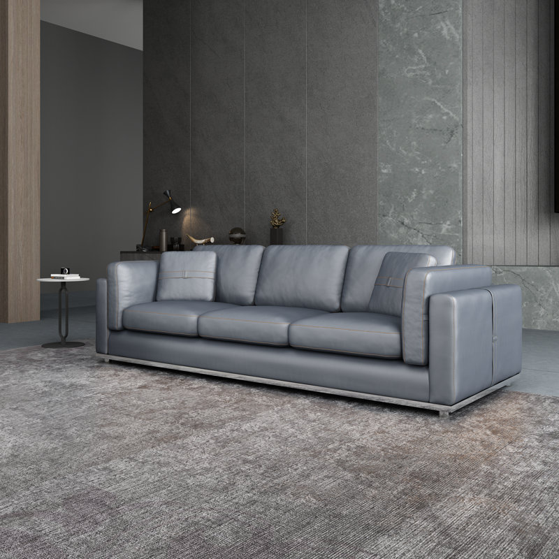 Picasso Upholstered 91'' Sofa, Gray Genuine Leather