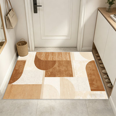 Tapis terreux Earthy Geometric pour le salon, doux et confortable, adapté à toutes les saisons, facile à entretenir, tapis de sol intérieur lavable à la machine, sous la table de ferme convenant à la chambre à coucher, à la salle à manger, au bureau, au balcon, au patio