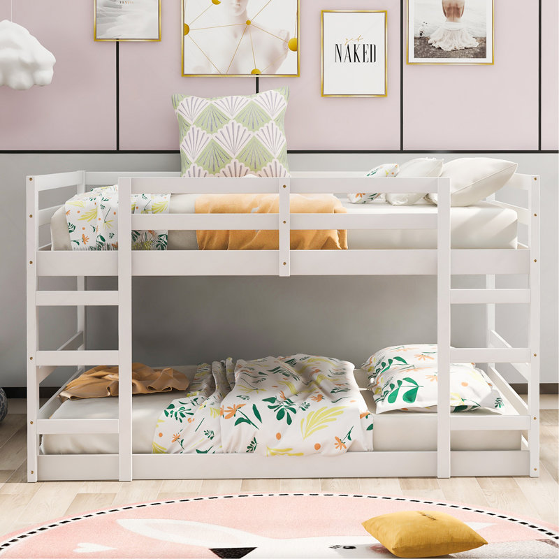 Full Over Full Bunk Bed With Ladder, White
