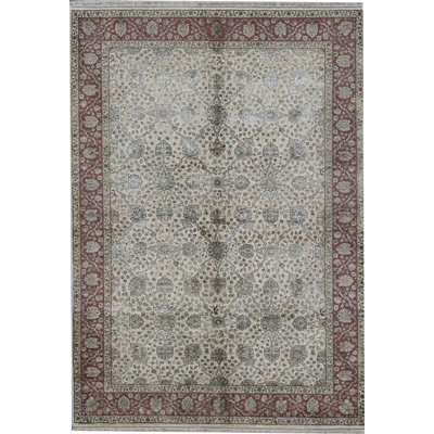 Tapis ivoire et rouge noué à la main de haute qualité