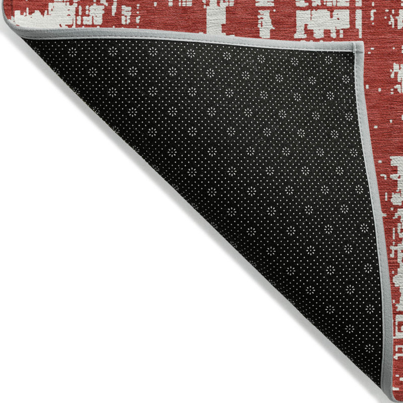 Tapis intérieur lavable abstrait 10 pi x 14 pi rouge et ivoire