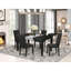 5 Piece Kitchen Table Set Includes a Rectangle Dining Table with Butterfly Leaf and 4 Black Colour Linen Fabric Upholstered Chairs, Black-761680272-761680273