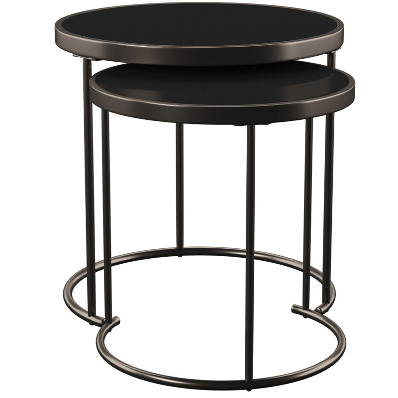 Middlewich Glass Top Frame Nesting Tables, Black Glass, Brown