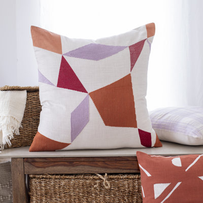 Embroidered Abstract Textured Cotton Blend Throw Pillow Cover