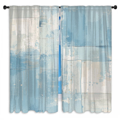 Rideaux bleus abstraits en patchwork bleu transparent et obscurcissant - 2 panneaux