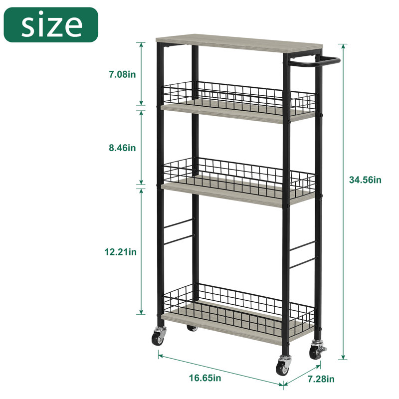 Black 34.56'' H x 16.65'' W Utility Cart, Grey/Black