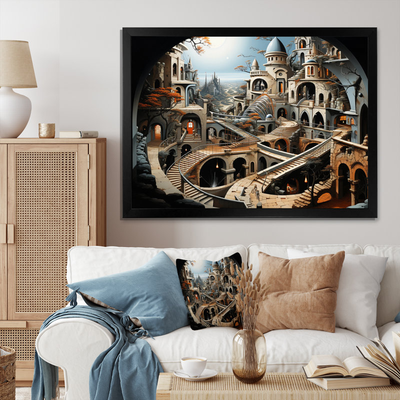 Surréalisme City Infinite Illusions II, Cadre photo noir, H 34 po x l 44 po x P 1,5 po