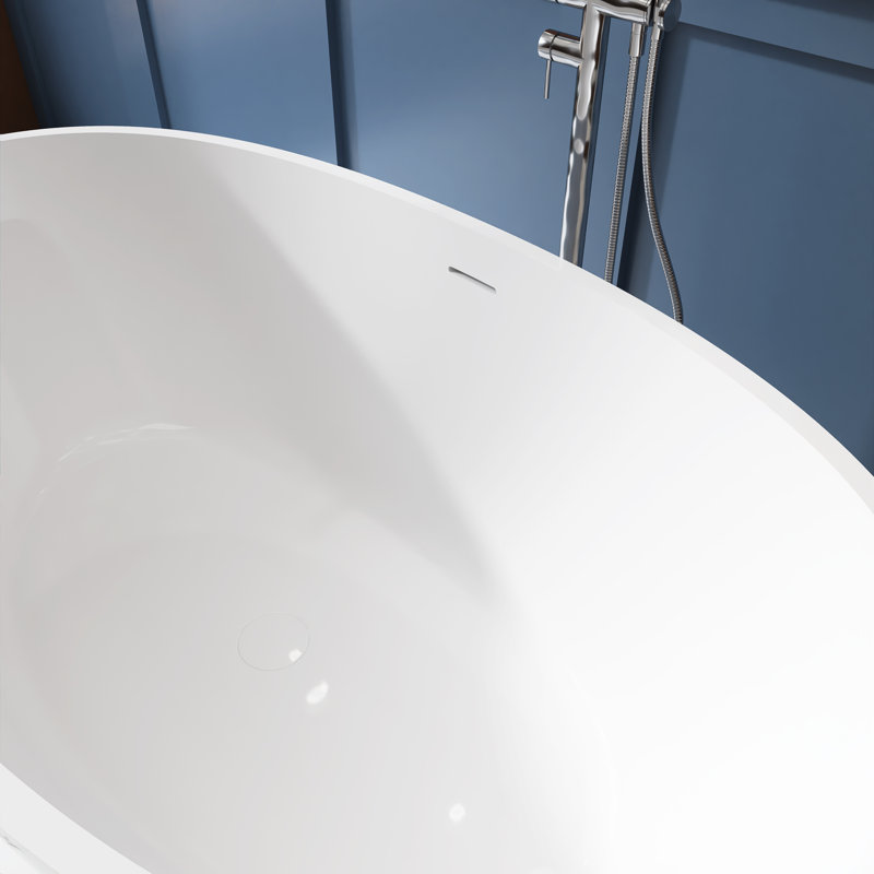 55 Inch Freestanding Solid Surface Soaking Bathtub, Matte White
