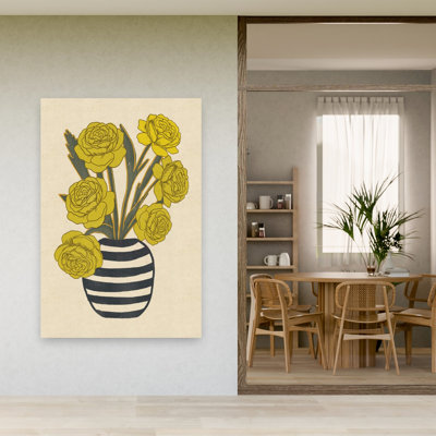 Reproduction d'art mural jaune avec fleurs jaunes