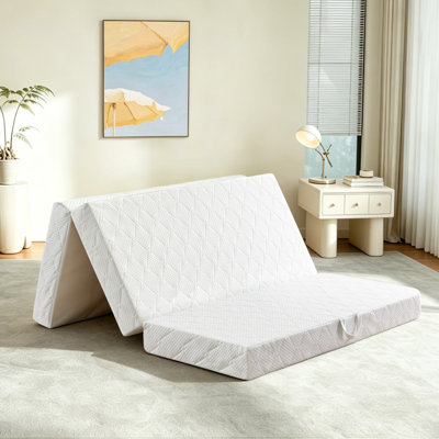 Driffield Tri-Fold Mattress – Murphy Bed Alternative, Medium Firm Memory Foam, Washable Cover, 2 Handles