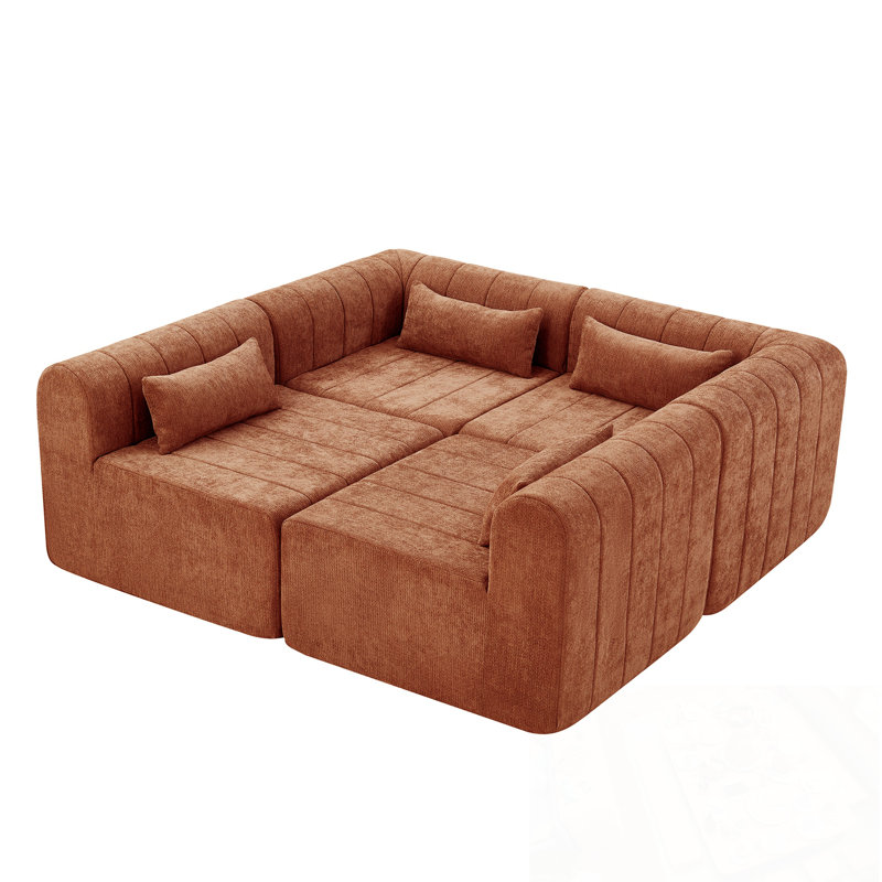 Canapé modulaire modulaire avec 4 coussins, Multi orange