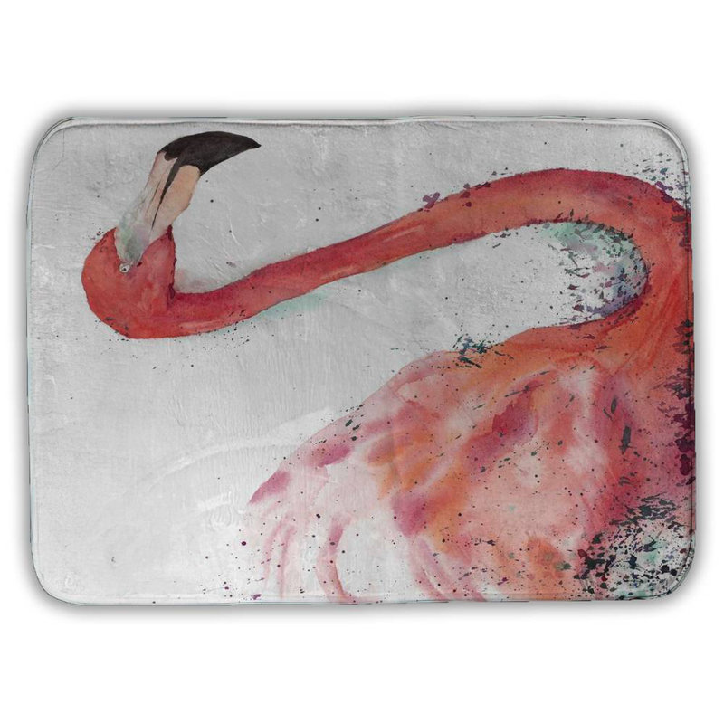 Splashing flamingo Bath Mat with Non-Slip Backing - Quick Dry Memory Foam Bathroom Rug - Absorbent - Modern Plush Spa-Style - Machine Washable