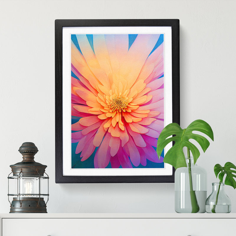 Watercolour Chrysanthemum Flower Vol.2 1 Piece Single Picture Frame Wall Art, 46cm H x 34cm W x 2cm D, Black