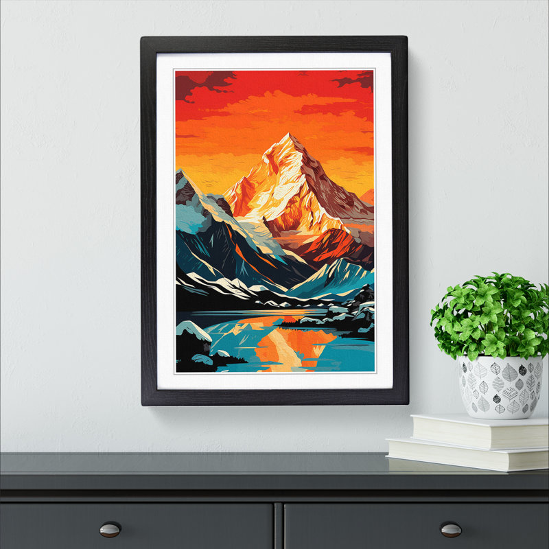 XYZ-FRM-V1223-4590 Mount Everest Pop - Single Picture Frame Print on Wood, Black , 34cm H x 25cm W x 2cm D