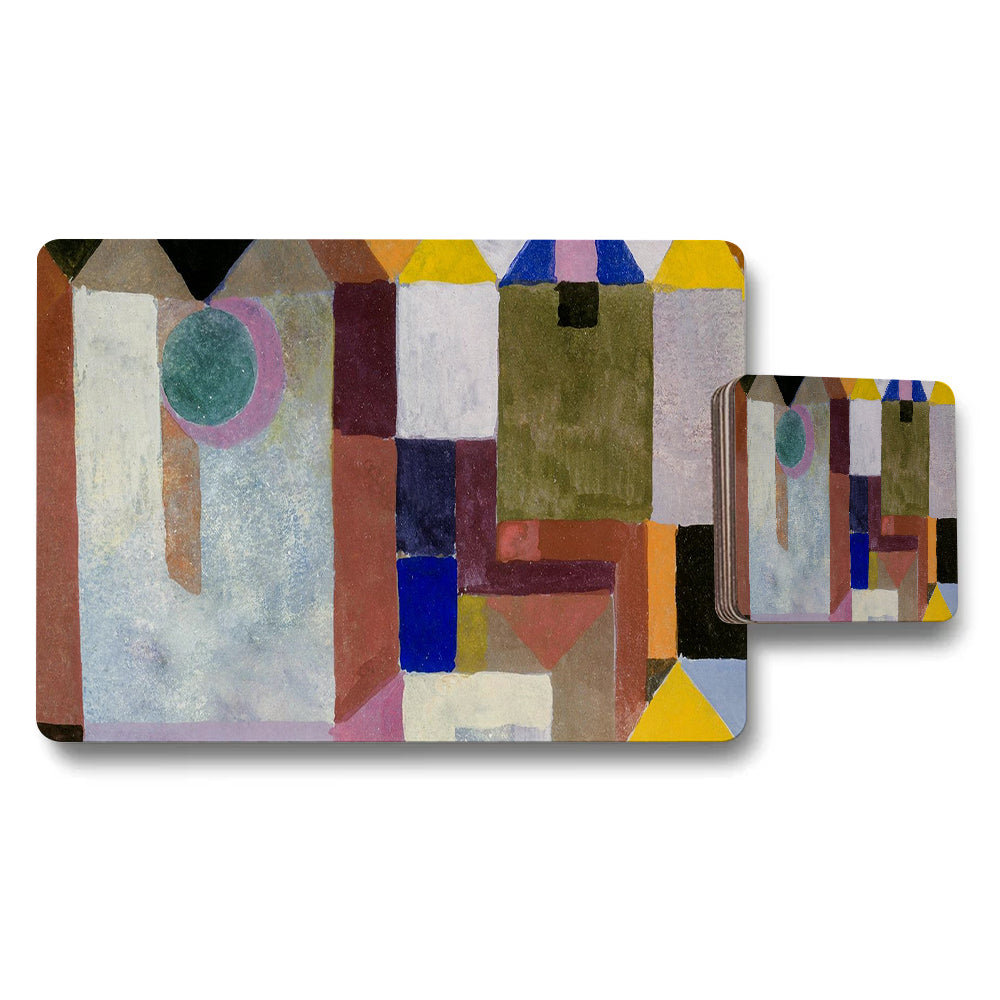 Abstract Geometric Placemat And Coaster Set Colorful Square Design