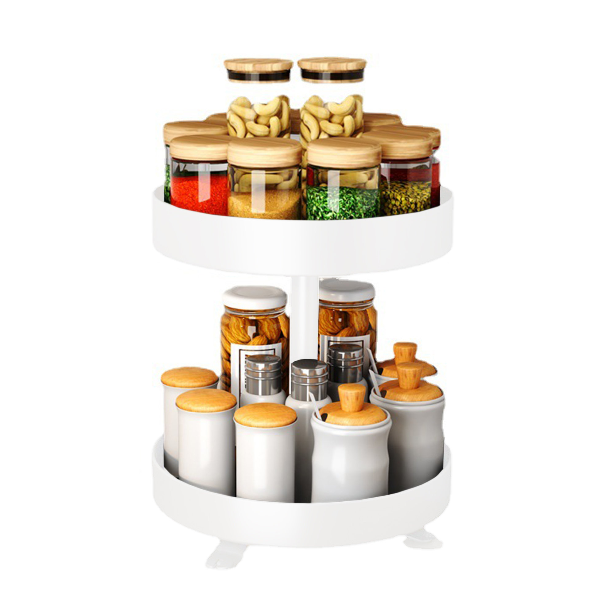 Rotating Spice Rack with Jars, Spinning Spice Rack Shelf