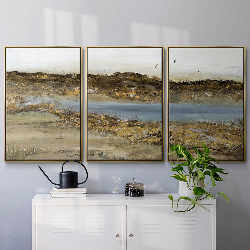 Retreating intérieur - 3 pièces, reproduction encadrée sur toile, H 40 po x l 78 po x P 2 po, Or
