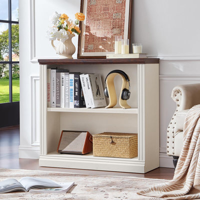 31.5-Inch Farmhouse 2-Tier Bookcase with Adjustable Shelves & Open Storage