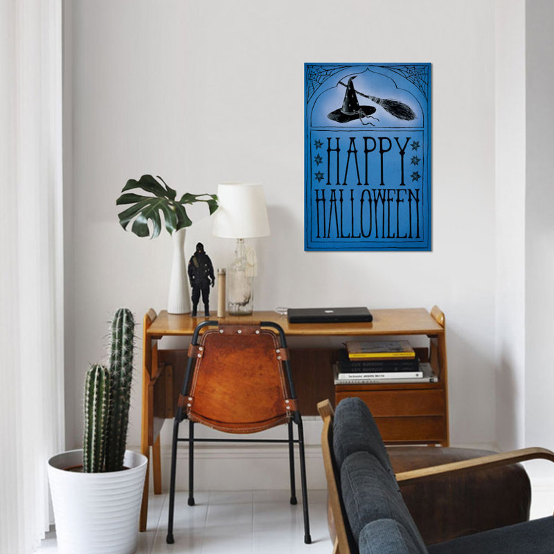 « happy halloween », art textuel sur toile tendue, H 18 po x l 12 po x P 1,5 po, Toile tendue, Pas de tapis