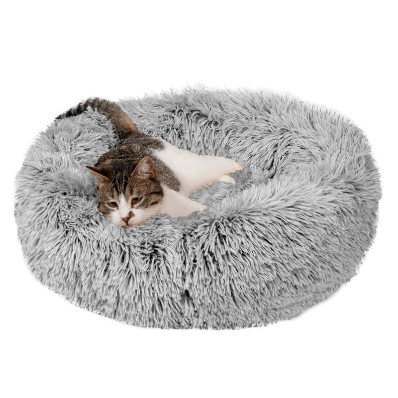 Small Mist Gray Faux Fur Orthopedic Donut Pet Bed