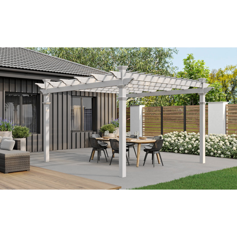 Pergola en vinyle Coppell, Abri pour voiture l 10 pi. x P 12 pi. po, Blanc