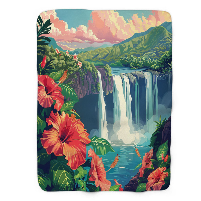 Aloha Falls - Couverture sherpa de qualité supérieure 1 pièce, L 50 po x L 60 po