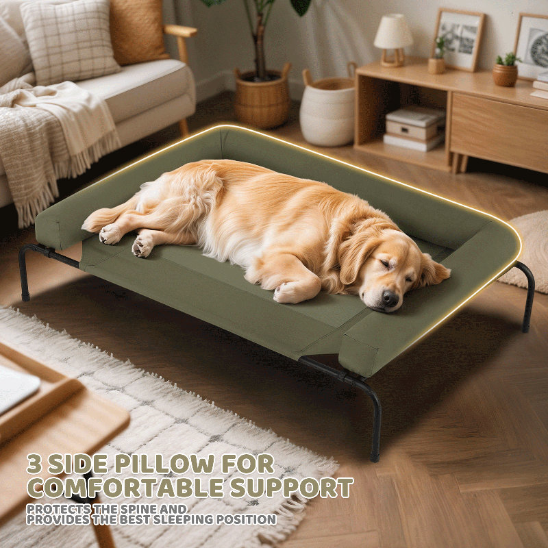 Portable Elevated Pet Bed Dog Cot Bed With Removable Bolster, Extra Small (35.5" W x 25.5" D x 7.5" H), Dark Green
