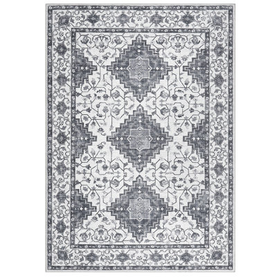 Machine Washable Rug with Rubber Backing for Living Room Oriental Non-Slip Area Rug Easy-Cleaning Vintage Floor Carpet for Bedroom Dining Room